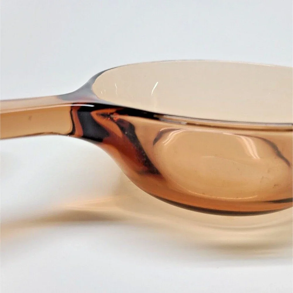 2 PCS Vtg Corning Visions Amber Glass Small Skillet Saucepans V-150-B USA